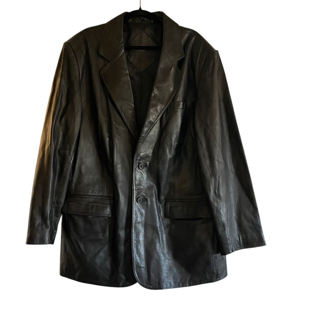 Roundtree & Yorke Lamb Skin Black Leather Jacket Classic Design 2 Button Sz XL